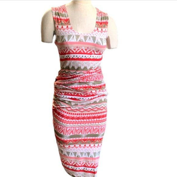 Chelsea & Violet Ruched Tank Dress Tribal Geometric Print Sz M #31H - Picture 1 of 7